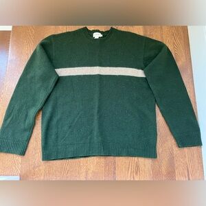 J Crew wool pullover sweater crew neck green tan lightweight grandpa Y2K XL